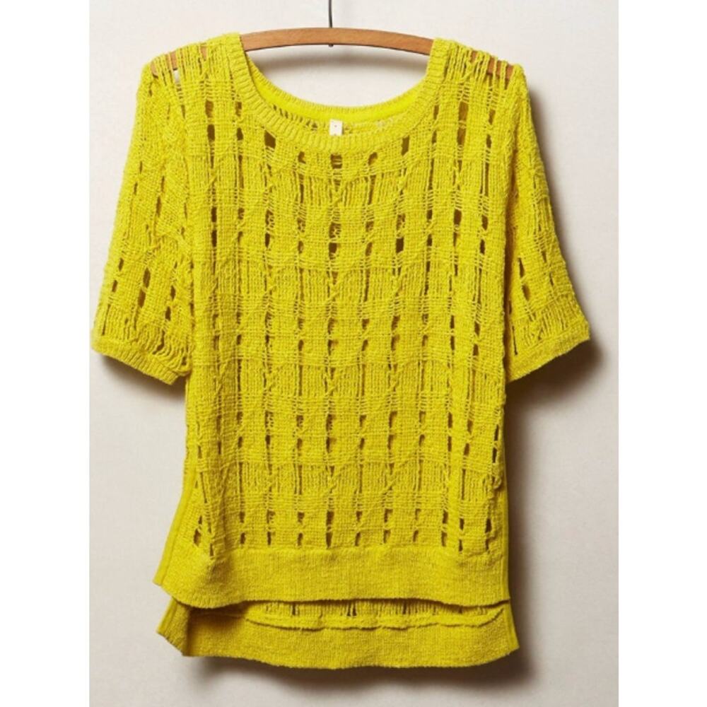 Anthropologie Moth open weave yellow short sleeve sweater. Xsmall